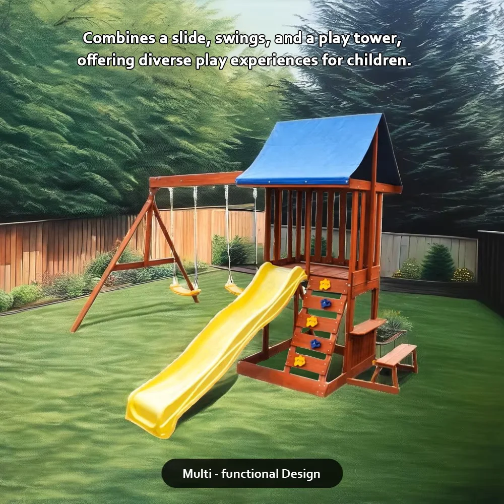 

Play Centre - Garden Courtyard Commercial Outdoor Playground Equipment Kids Slide House Wooden Swing Set for Backyard