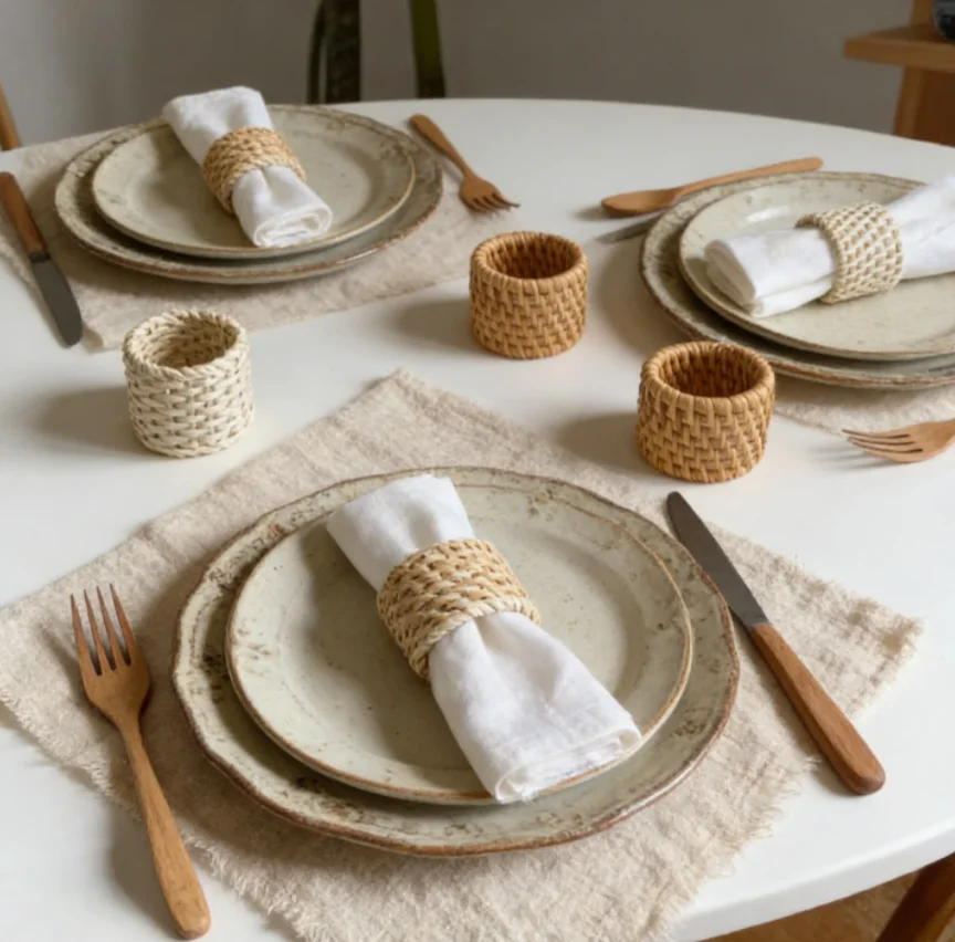 

Napkin Rings Hand Woven Rattan Napkin Loop Scandinavian Minimalist Reusable Tableware for Cloth Napkins Home Dining Decoration