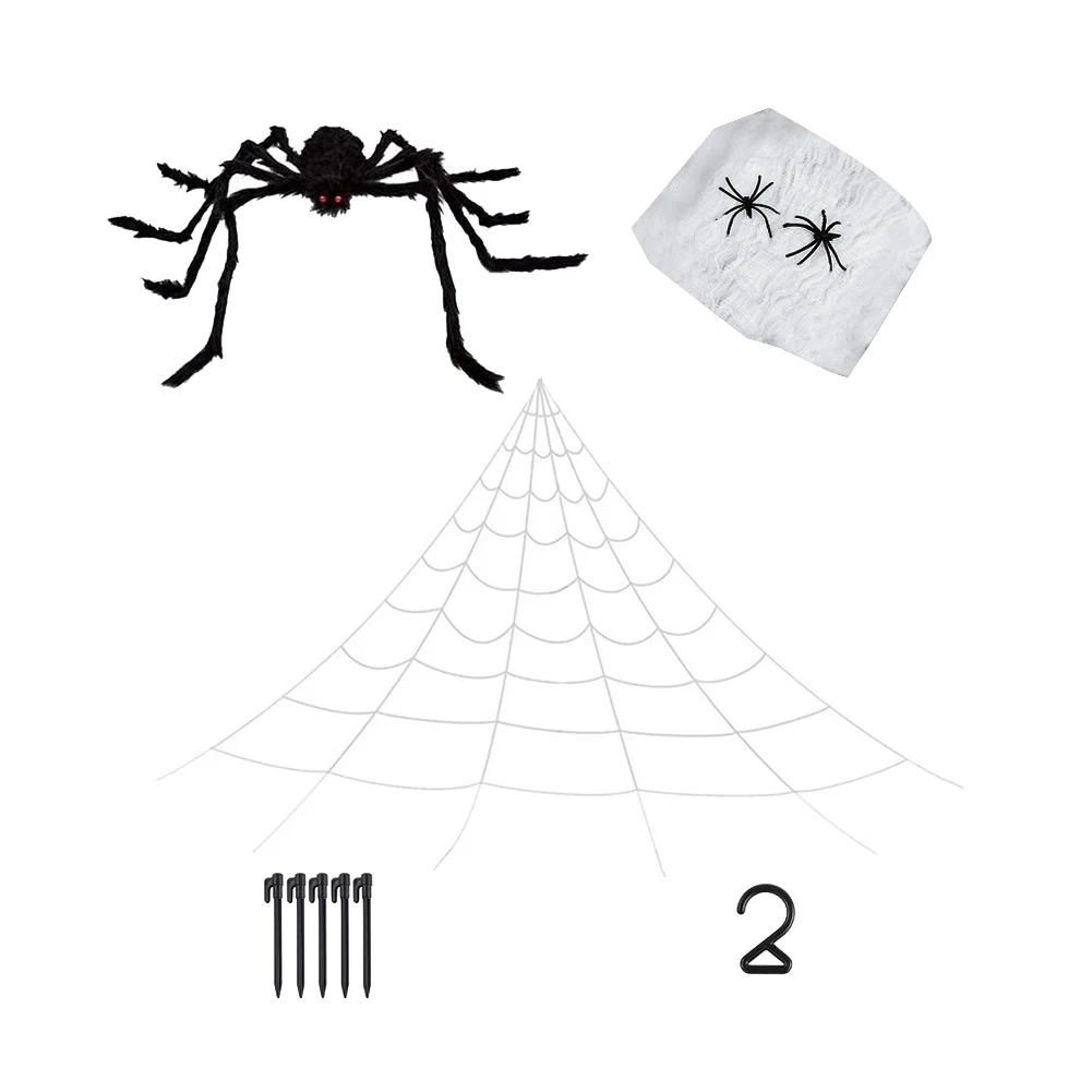 Decorações assustadoras Halloween Set, Vem com Fake Spider, Spider Webs Props, Decoração interior e exterior