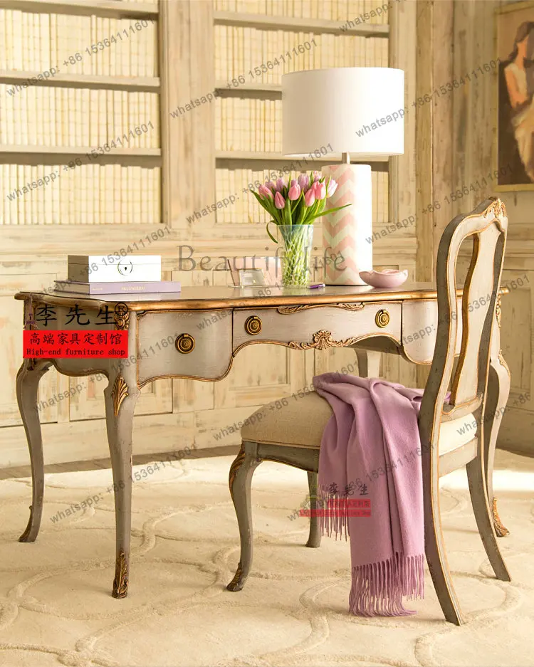 

Классический европейский письменный стол X4 из массива дерева с резьбой, ретро-дизайн, высококачественный компьютерный стол