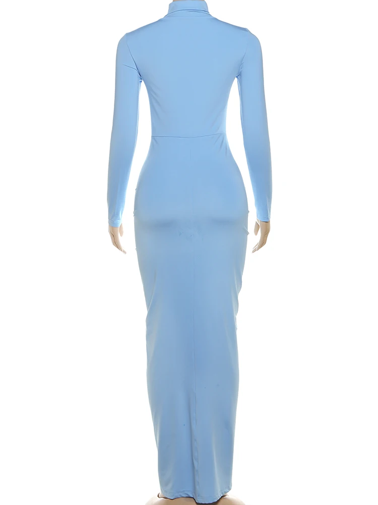 Sisterlinda Herbst Neue Stil Lange Kleid Frau Rollkragen Volle Hülse Dünne Hohe Stretch Täglich Casual Mode Elegante Vestidos – Detail 6
