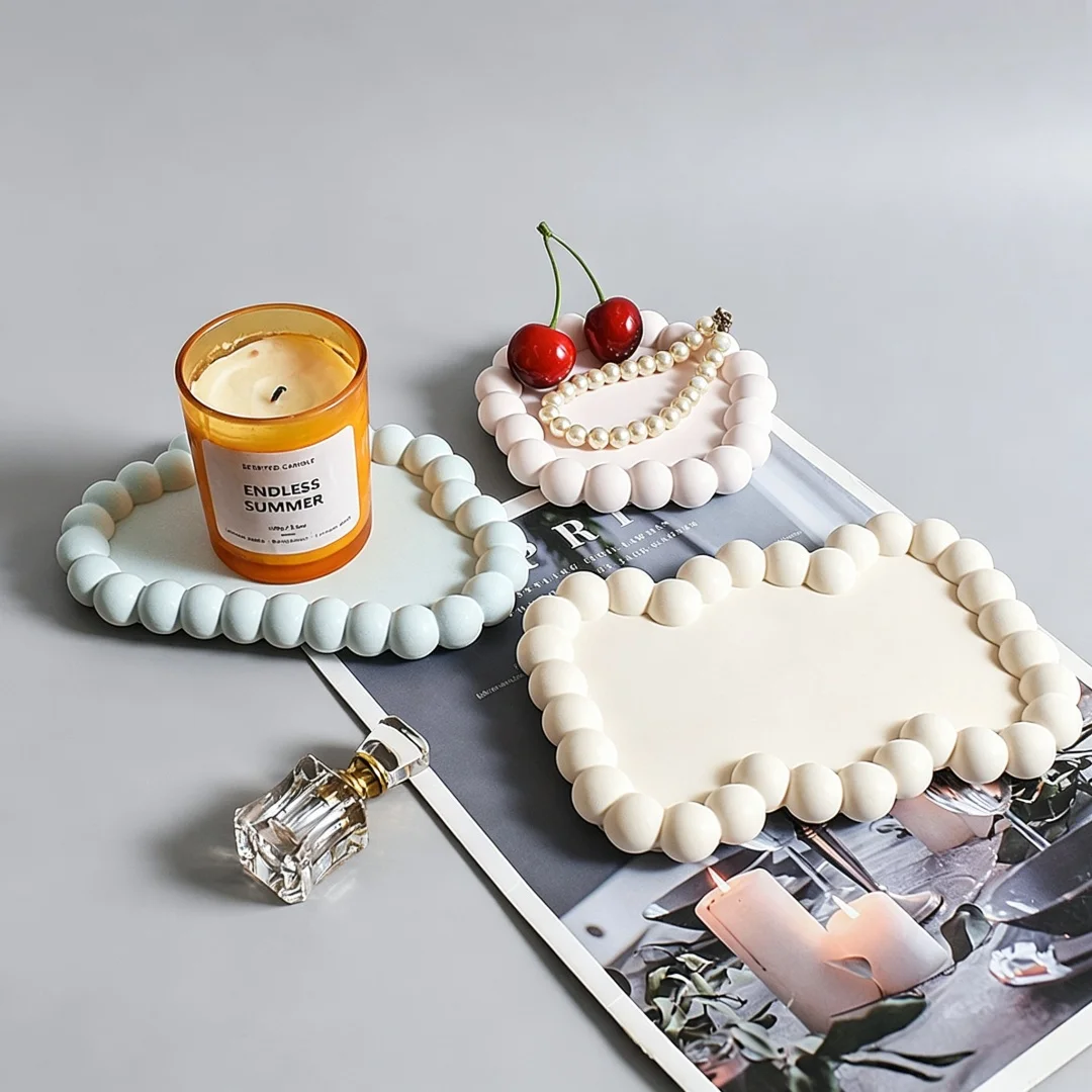 Bead Bubble Edge Tray Aroma Gypsum Silicone Mold DIY Cement Epoxy Resin Casting Mould Multi‑Shape Heart Cloud Oval Round Molds
