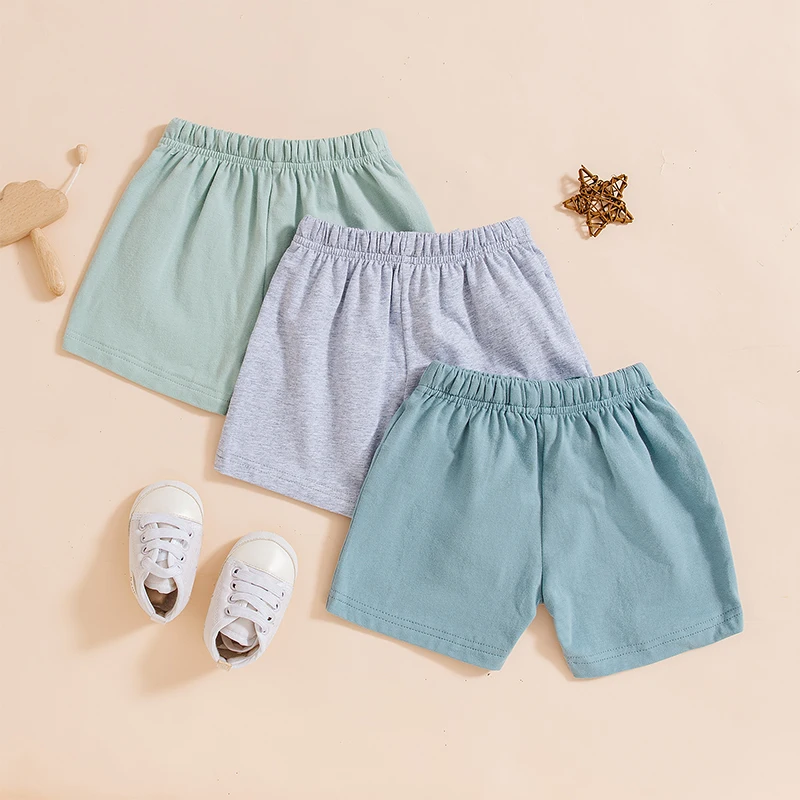 Toddler Summer Shorts Pack of 3 Solid Color Elastic Drawstring Casual Short Pants for Infant Boys Girls Cute Kids Shorts