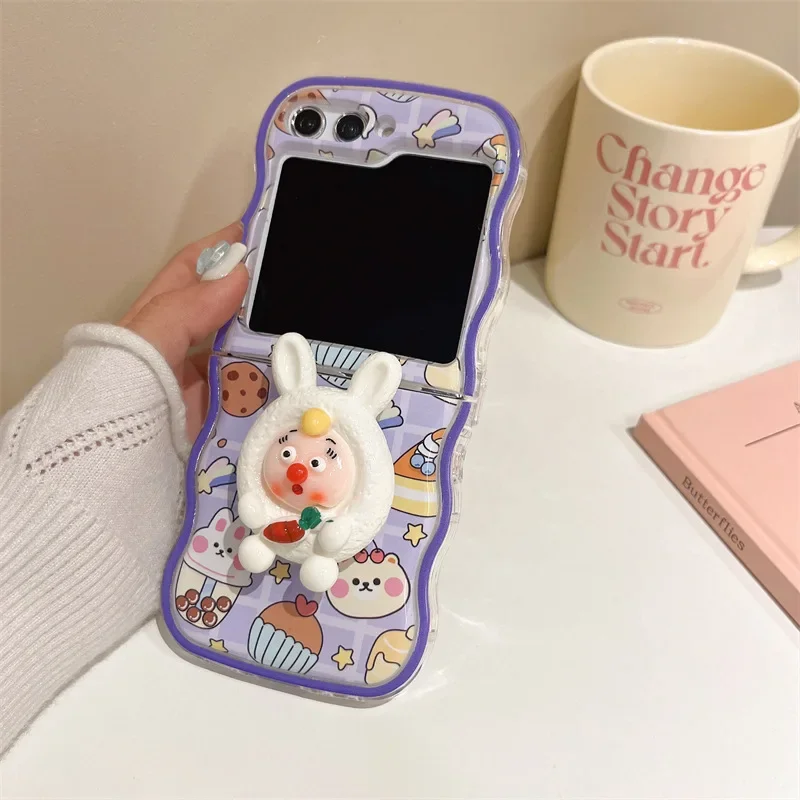 Cartoon Kaninchen milchigen Tee Telefon Fall für Samsung Galaxy Z Flip 6 5 4 3 Schutzhülle für ZFlip4 ZFlip5 ZFlip6 Fall Shell