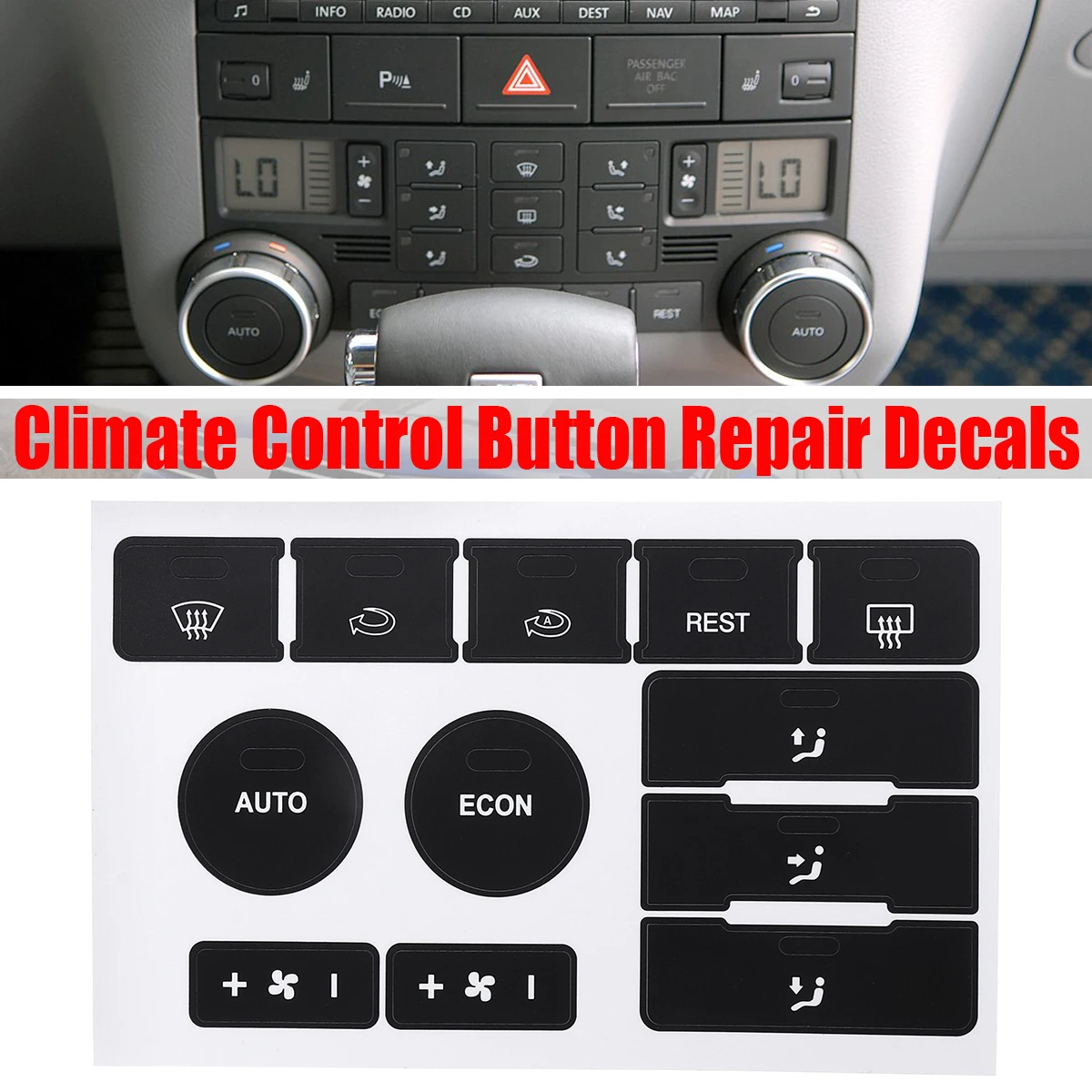 1Pcs Matte Black Climate Control Button Repair Decals For VW Volkswagen Touareg 2004 2005 2006 2007 2008 2009