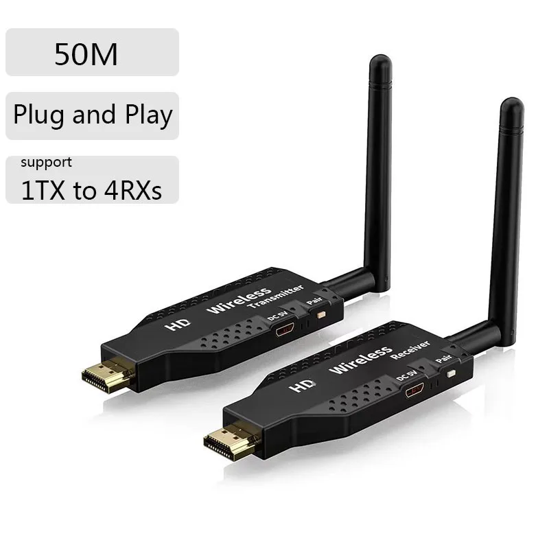 Transmissão sem fio compatível com HDMI, transmissor de vídeo, receptor para câmera, PC para TV, extensor de reunião de escritório, 50m