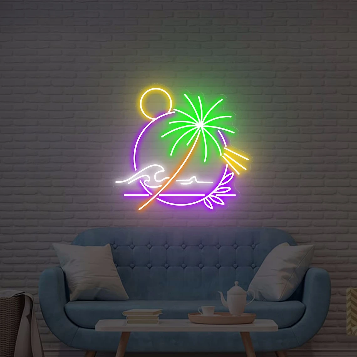 Palm Tree Wall Art Wave Wall Art Neon Sign Neon Sign Kid's Room Neon Light  Neon Sign Bedroom Game Room Sign