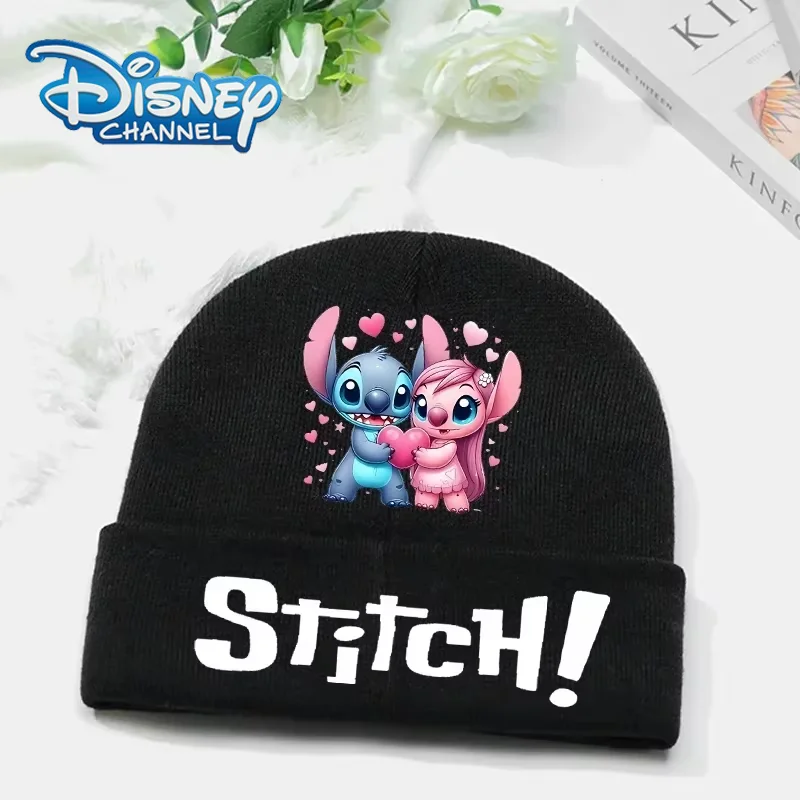 Stitch Disney Knitted Hat Autumn Winter Warm Beanie Letter Cartoon Wool Bonnet Children Outdoor Riding Casual Brimless Cap Gifts