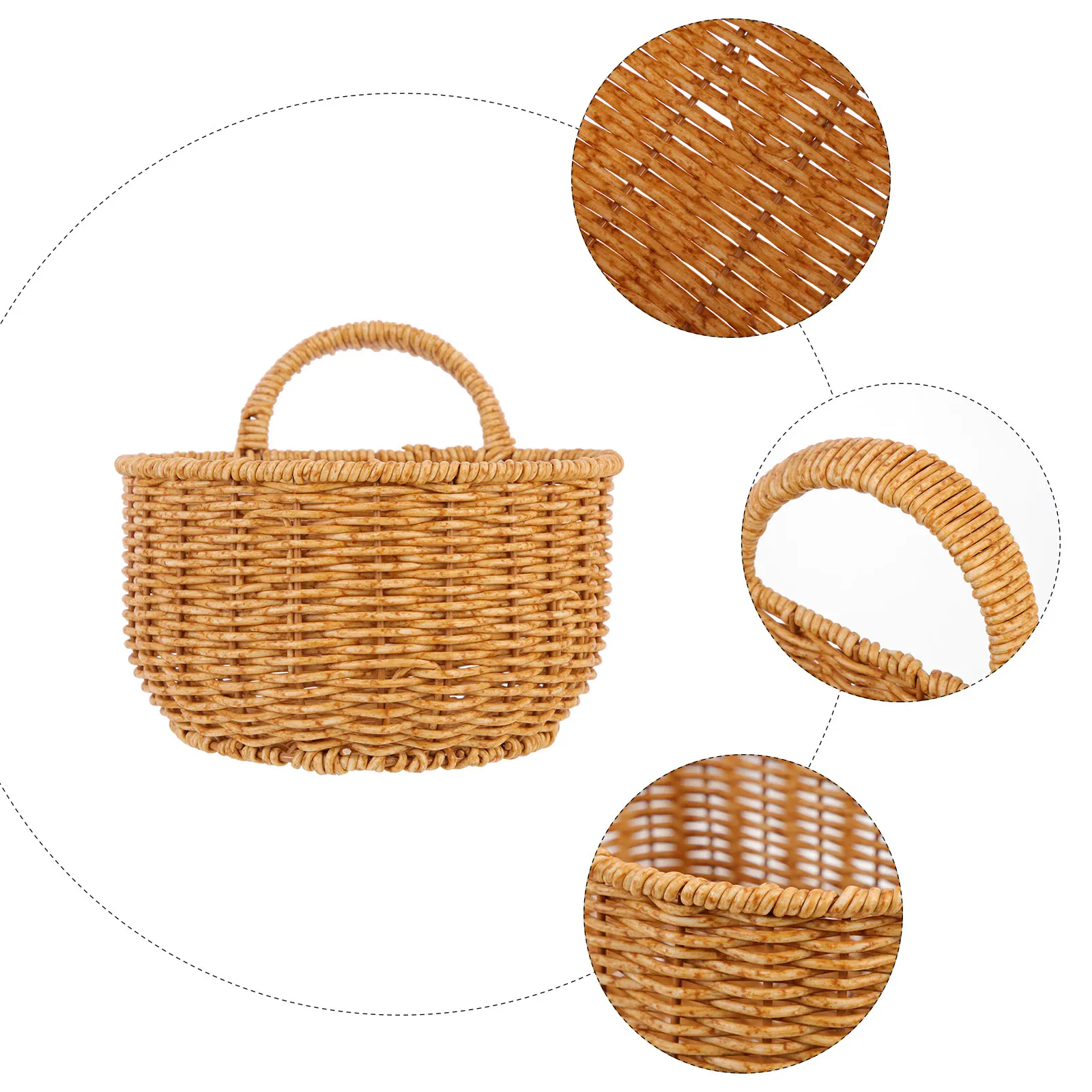 

Portable Imitation Woven Storage Basket Hand-Woven Iron PP Material Flower Holder Wall Hanging Basket Home Storage