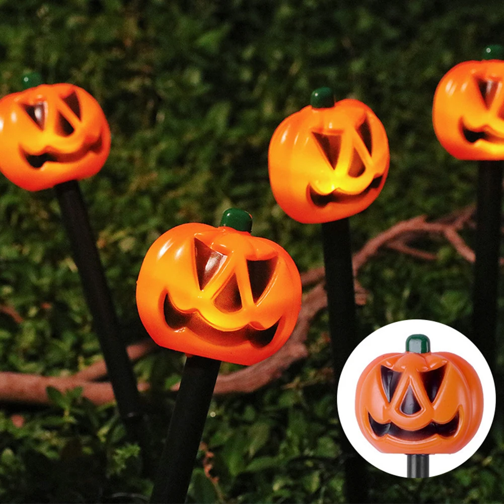 Decorativa Pumpkin Stake Lâmpadas para Jardim, Decoração de Halloween, Outdoor Solar Lights, Impermeável, Quintal, Pathway Decor, 5 Pack