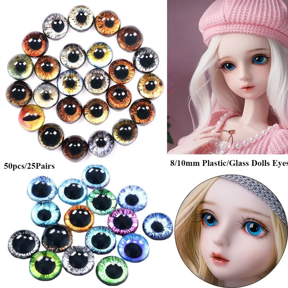 50Pcs 8/10mm Plastic/Glass Dolls Eyes DIY Crafts Eyeballs for Children Toys Dinosaur Animal Cat Eyes Time Gem Accessories