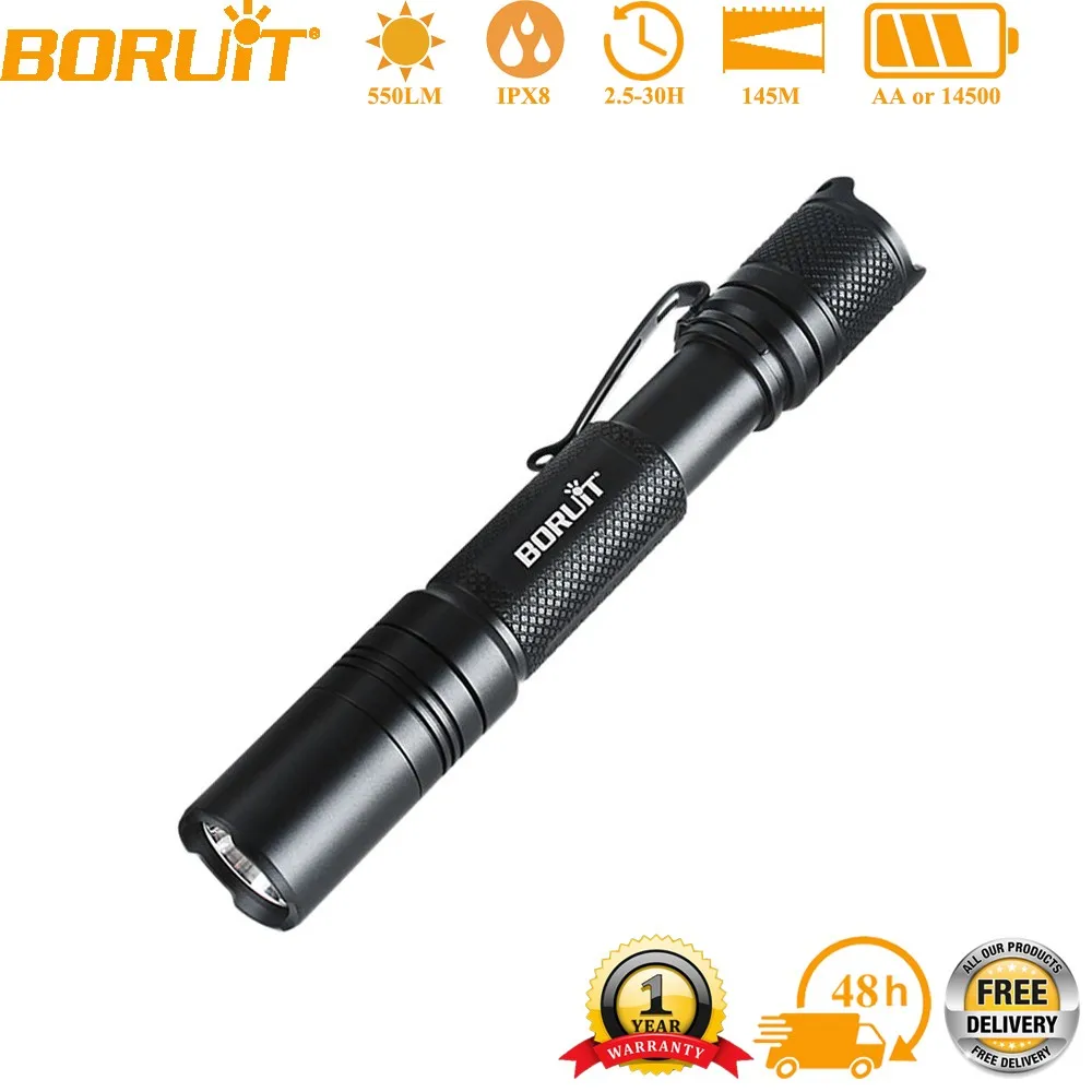 BORUiT BC25 LED torcia Mini torcia medica portatile IPX8 impermeabile uso lampada a batteria AA con funzione di memoria illuminazione da campeggio