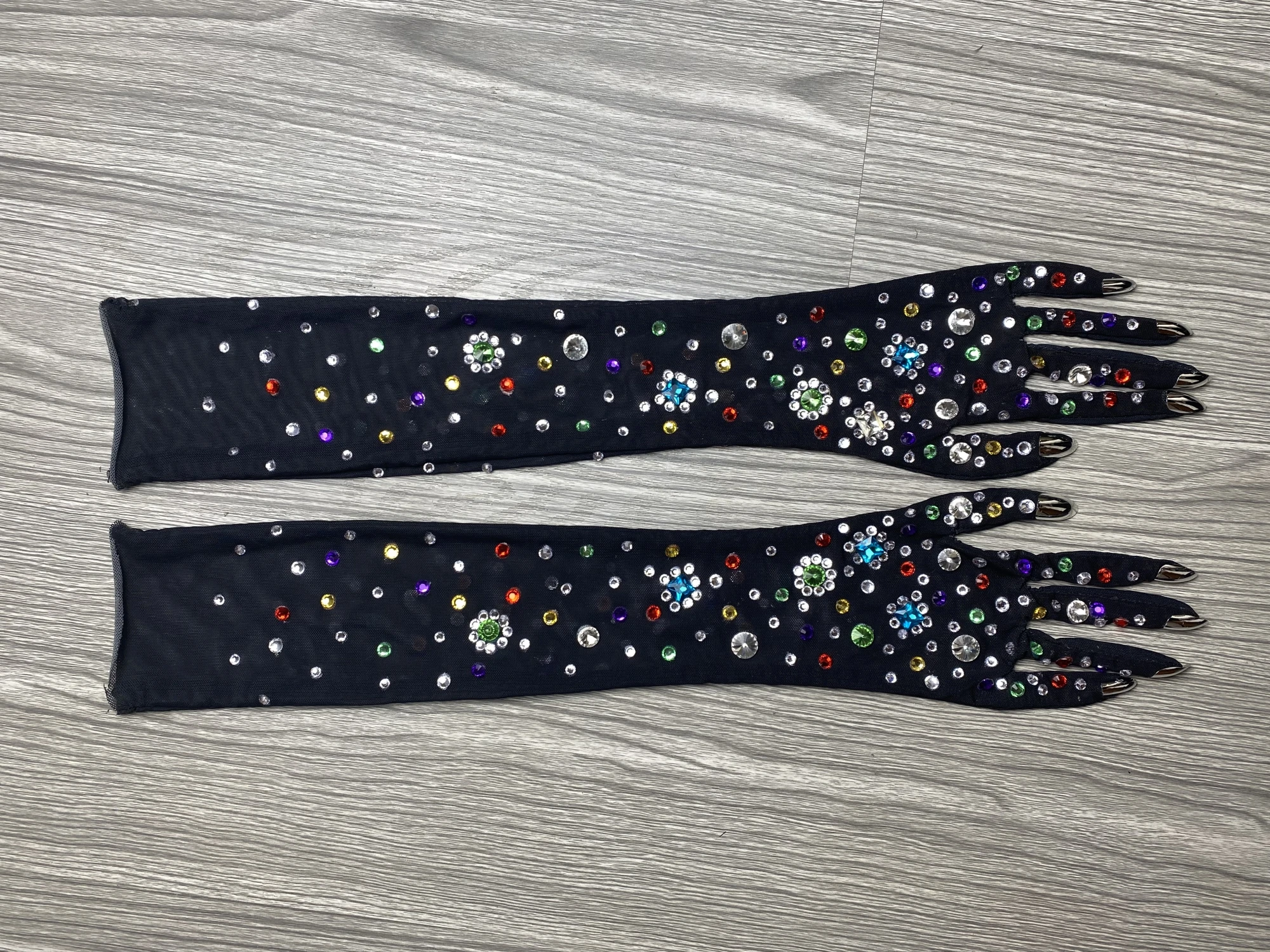 Luxurious Stretch Rhinestone Gloves WomenSparkling Crvsta Mesh Long Perspective GlovesDancer Singer Stage Wear Accessories D033