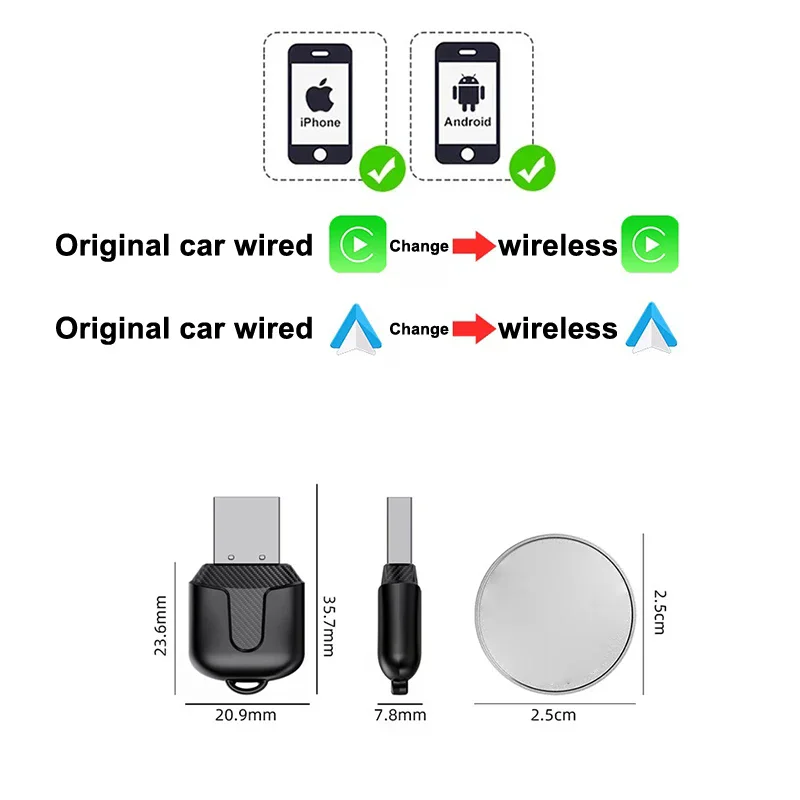 2 in 1 ミニCarPlayボックス ワイヤレスCarPlay Android Autoアダプター 有線からワイヤレスへ Kia MG Opel VW Hyundai対応