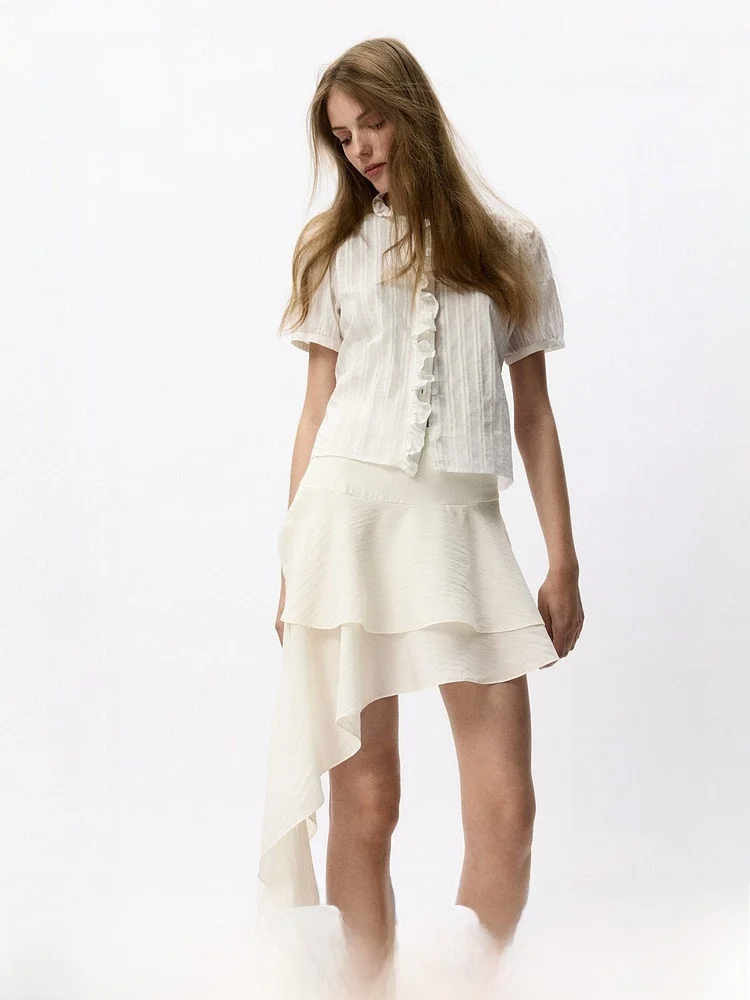 

Summer New Women's Layered Gathered Skirt H&M 1333906 Midi Skirt Asymmetrical Hem Chiffon And Polyester Blend Skirts