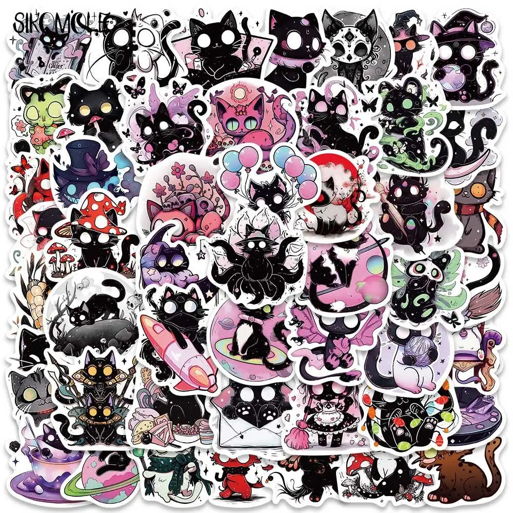 10/30/50PCS Cartoon Scary Soul Black Cat Graffiti Stickers Animals Kawaii DIY Travel Luggage Guitar Fridge Laptop Sticker Decals