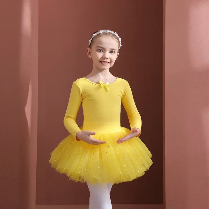 

Girls Ballet Dance Tutu Dress Kids Short /Long Sleeves Tulle Bowknot Skate Gymnastics Christmas Birthday Party Leotard Dancewear
