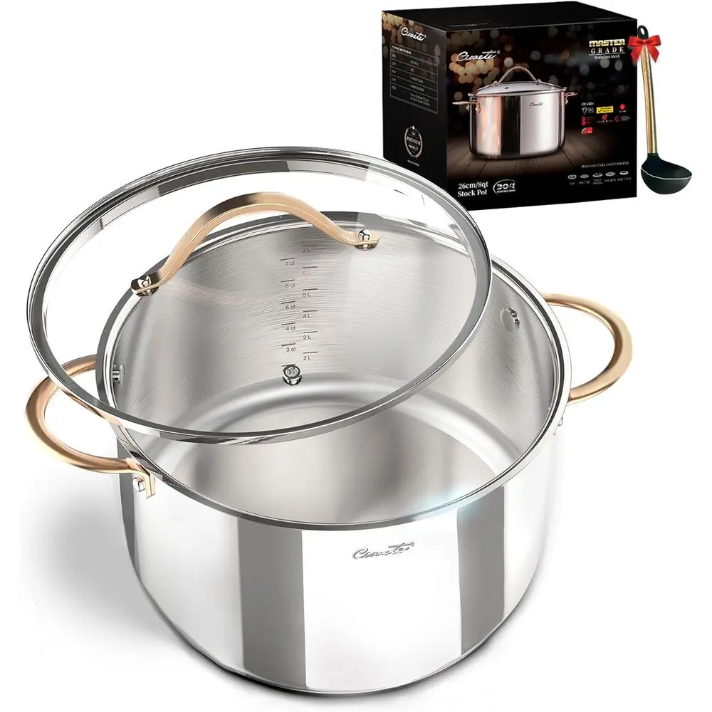

8 Quart 3 Ply Stainless Steel Stock Pot with Lid, Induction and Dishwasher Safe