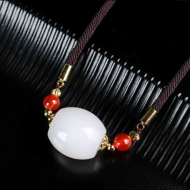 

New Natural Quartzite Jade Single Bead Necklace, Classic Ethnic Style Pendant Jewelry