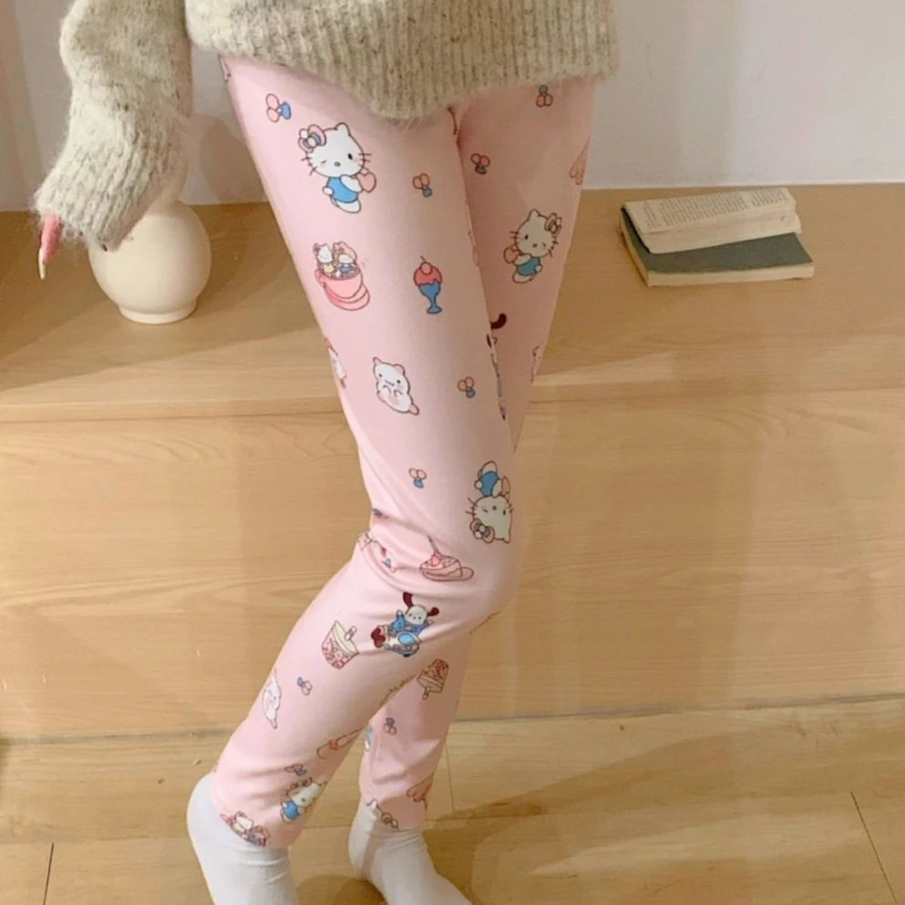 Hello Kitty Leggings MINISO Cute Cartoon Printing Home Pants Autumn Winter New Slim Leisure Comfortable Keep Warm Trousers