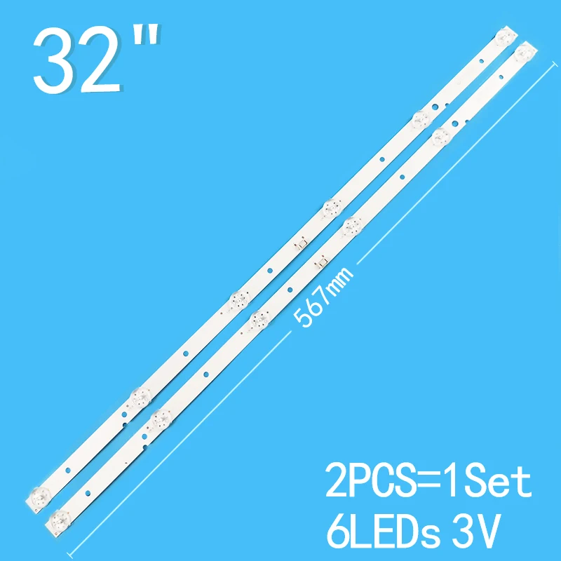 Tira de retroiluminación para TV LCD de 32 pulgadas, 3 piezas, 6LED, 3V, 2W, 567mm, JL.D32061330-001SS-M, NE-32F301CN16