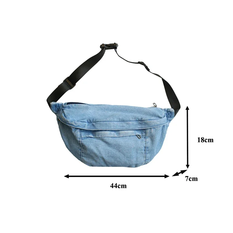 Belt Canvas Women's Bag Eco Bag Korean Messenger Bag Y2K Shoulder Cross Bag Chest Pack Zipper Purse Unisex Satchel Denim Pockets image 6
