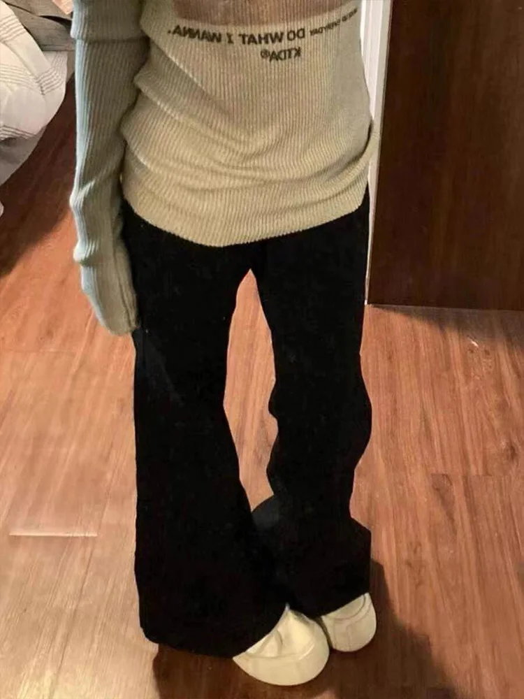 

Bla Flared Denim Jeans Women's Autumn Winter Thiened Fce Wide Leg Straight Cut Floor-Length Pants Slimming Effect