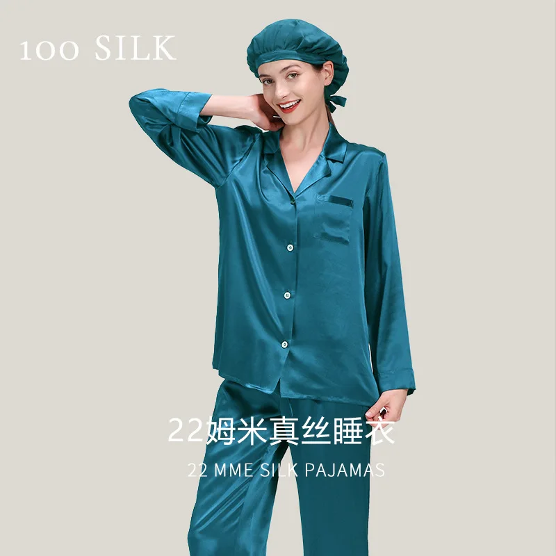 

Women's Autumn Winter Large Size 100% Mulberry Silk Long Sleeve Pants Pajama Set Trousers Ultimate Comfort Cozy Soft Solid L