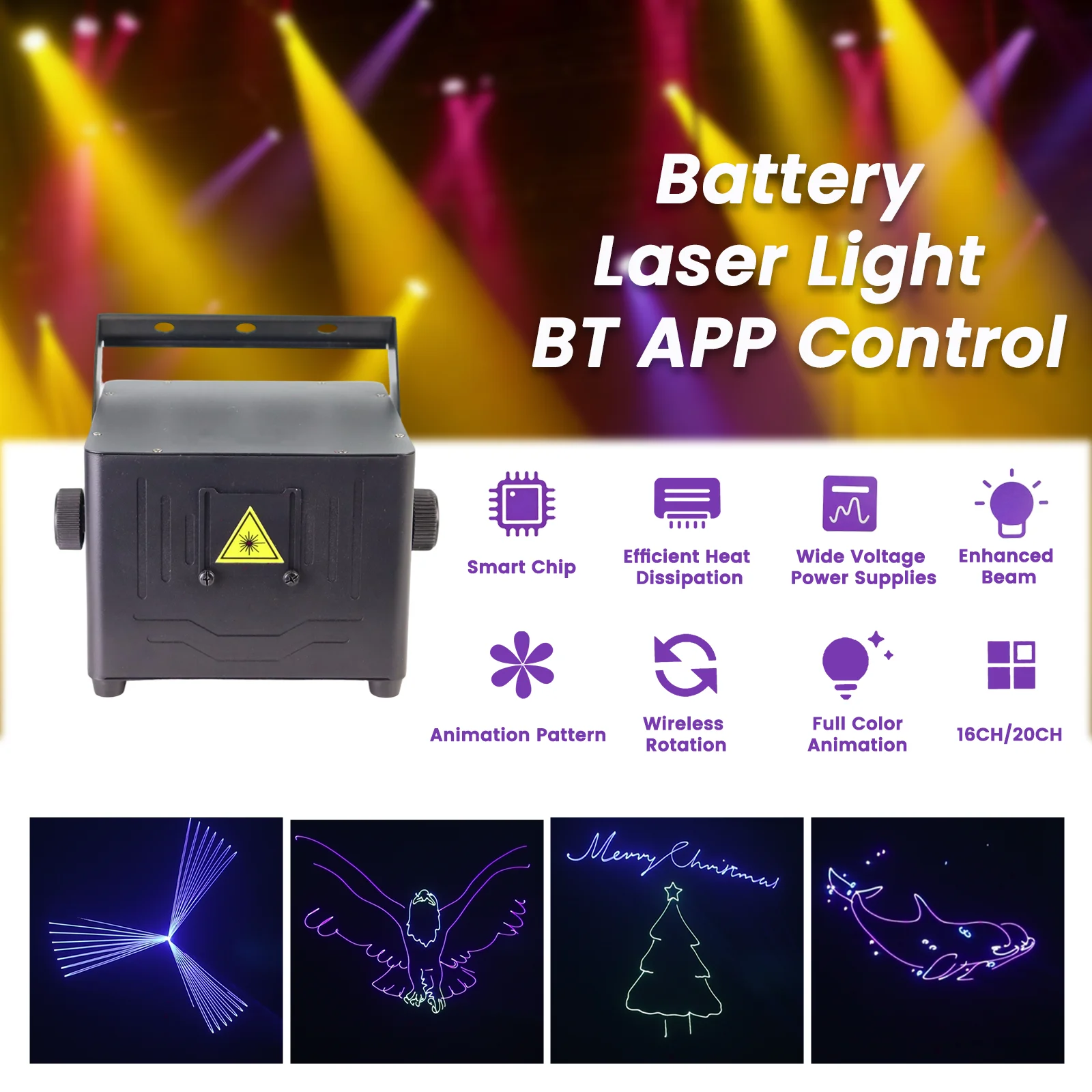 New 6W RGB Laser Light Bluetooth APP Control Rechargeable Battery 25KPPS DMX512 Animation Laser Projector For DJ Disco Party