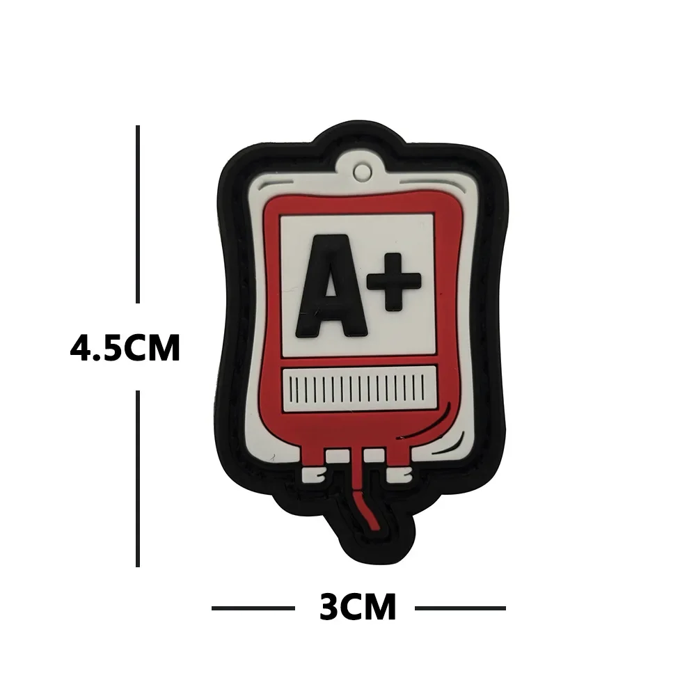 Blood Bag PVC Rubber Blood Type Patch A+ B+ AB+ O+ POS Positive Tactical Badge With Hook Loop For Uniform Helmet Vest Backpack