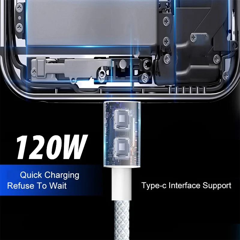 6A 120W Type C Phone Charging Cables Fast Charger USB A To Type C Nylon Braided Cord for Apple IPhone 16 15 Pro Max/16 15 Plus