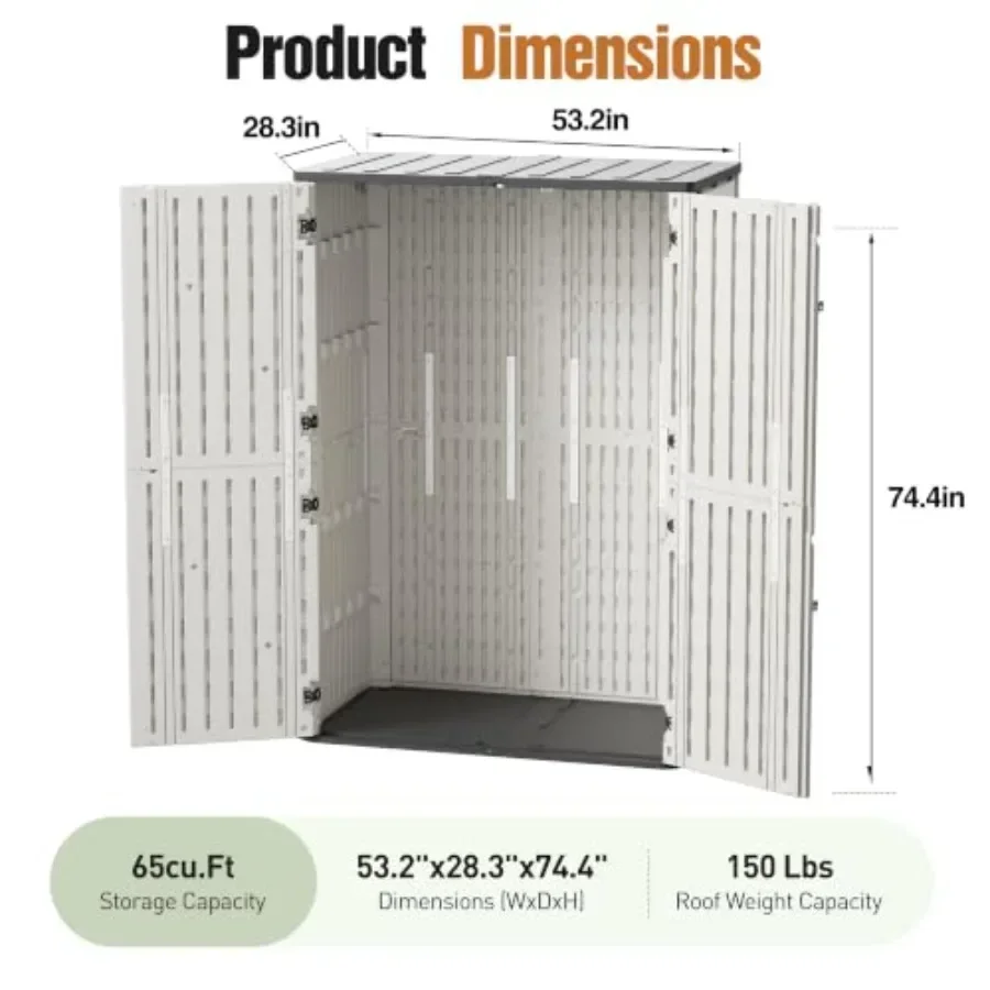 Resin Outdoor Storage Shed with Floor, Weatherproof Plastic Vertical Cabinet for Garden Backyard Patio Pool Tools Gray, Durable