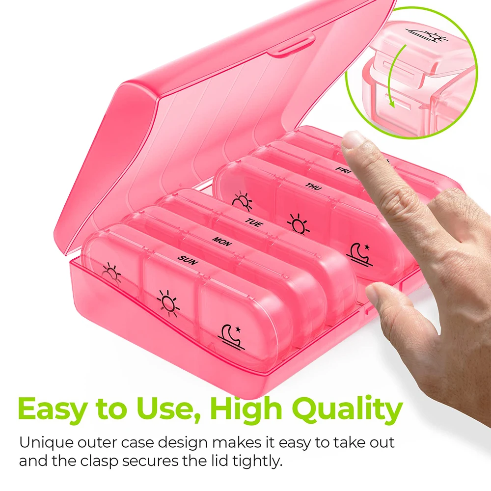 

Weekly Pill Organizer 3 Times A Day Portable Travel Pill Box 7 Day with Large Compartments Portable Travel Pill Case for Vitamin