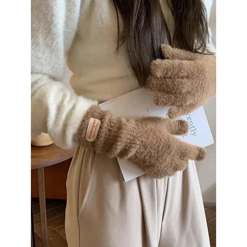 Knitted Fingerl Gloves Women'S Student Cycling Warm Cold Resistant  Knot Autumn Winter Versatile Cute Thermal Gloves