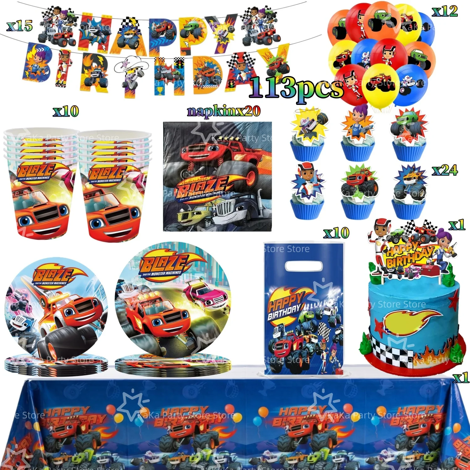 Blaze Monster Ballons Maschinen Rennwagen Geburtstagsparty Dekoration Tischware Tischdecke Teller Becher Servietten Tasche Rennparty Zubehör