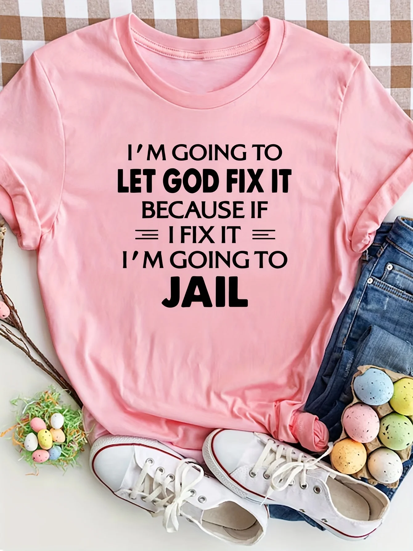 Top informal de primavera y otoño para mujer, camiseta con estampado de eslogan y letras, cuello redondo de manga corta