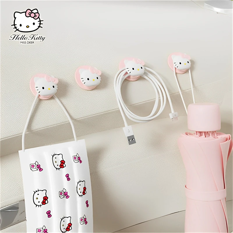 4pcs Sanrio Kawaii Hello Kitty Car Hook Cartoon Car Small Sticky Hook Super Glue Item Umbrella Storage Car Decoration Home Hook