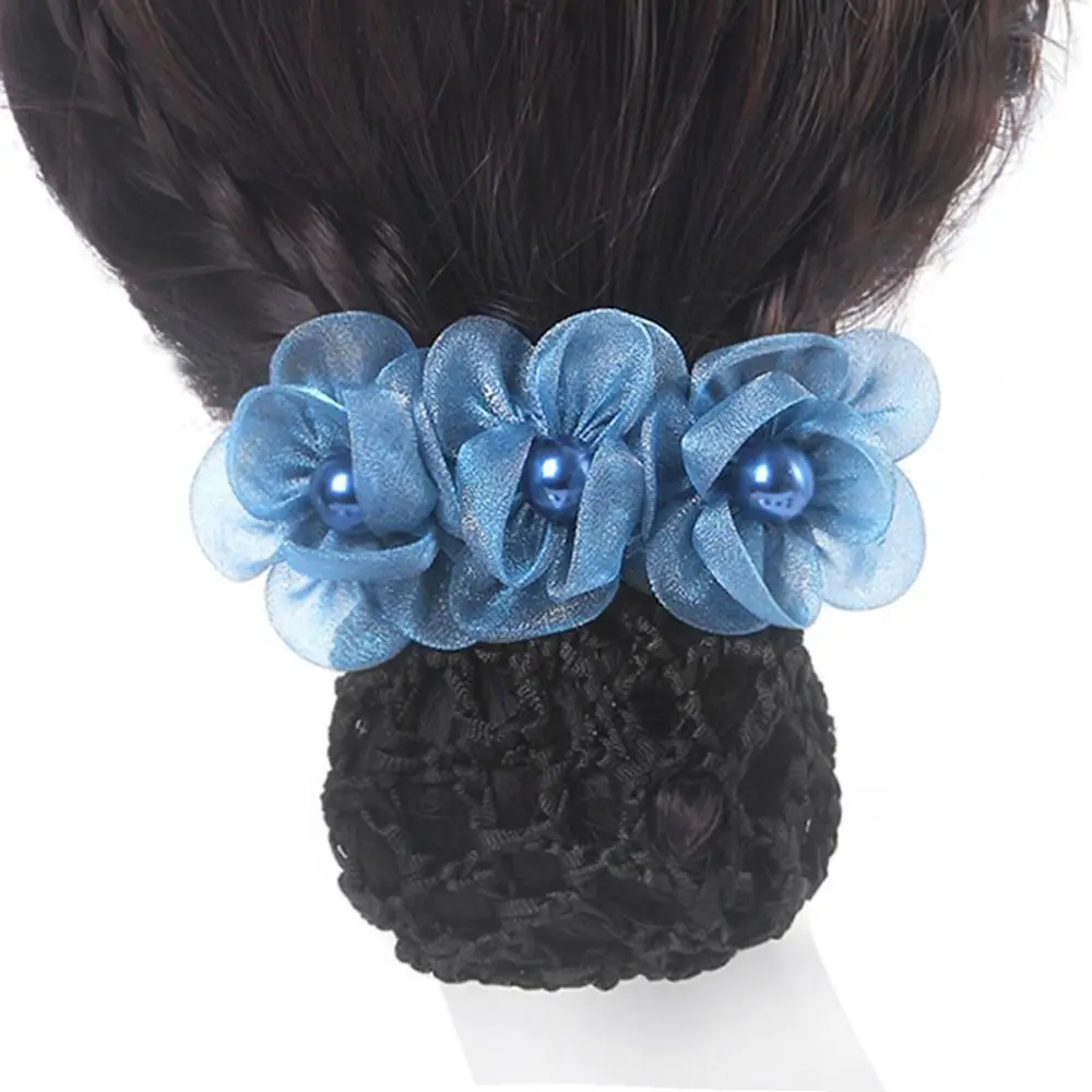 Crystal Bowknot Hair Bun Cover Ponytail Clip Pearl Women Spring Clips Hairgrips Cover Net Lace Flower Hair Net Korean Bun Snood