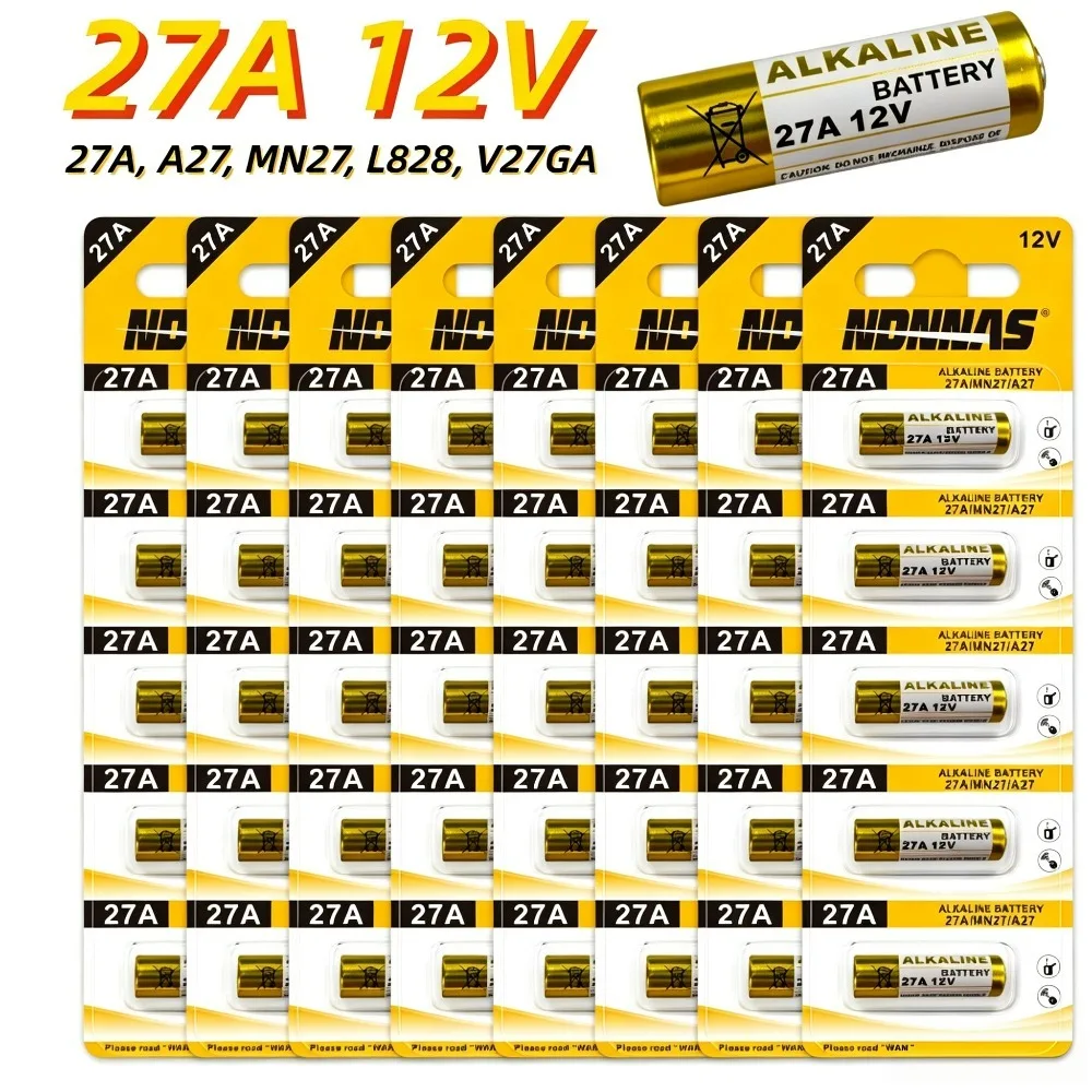 2-100 Stück 27A 12V Alkaline A27 27AE MN27 L828 V27GA 22mAh 8x28,2mm für Türklingel, Autoalarm, Schlüsselanhänger, Garagentor-Fernbedienung – Detail 1