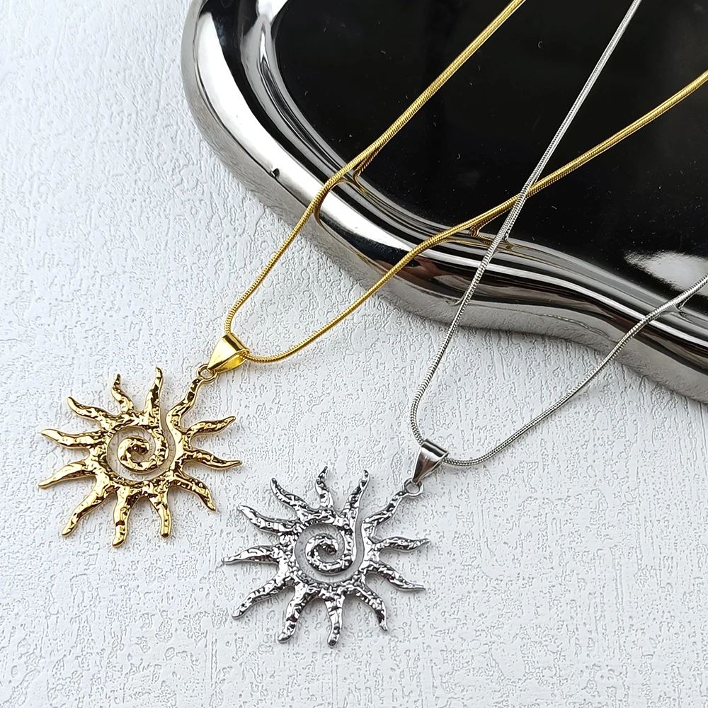 New Popular Stainless Steel Sun Drop Necklace Hoop Earrings for Women Tarnish Resistant Charm Jewelry Set Accessories Gift