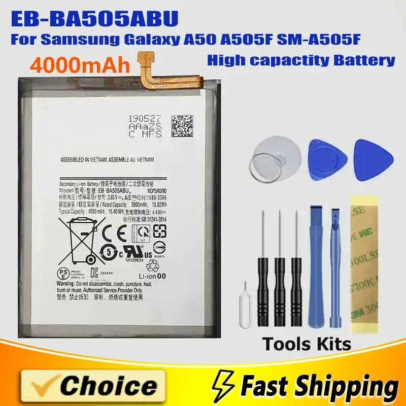 1Pc 4000mAh 0 Cycle Phone Battery EB-BA505ABU for Samsung Galaxy A50 A505F SM-A505F + Accompanying tool