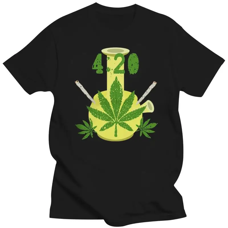 420 Bong Weed Joint Smoke Pipe Pot Sativa Indica Mens Black T-Shirt