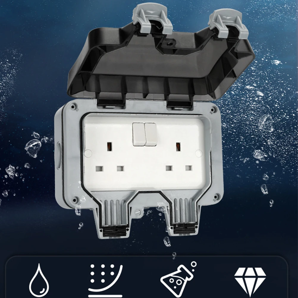 

2 Jack Port 6 Hole IP66 Waterproof Dustproof Outdoor Power Socket Wall Socket Uk Plug Charging Digital Devices