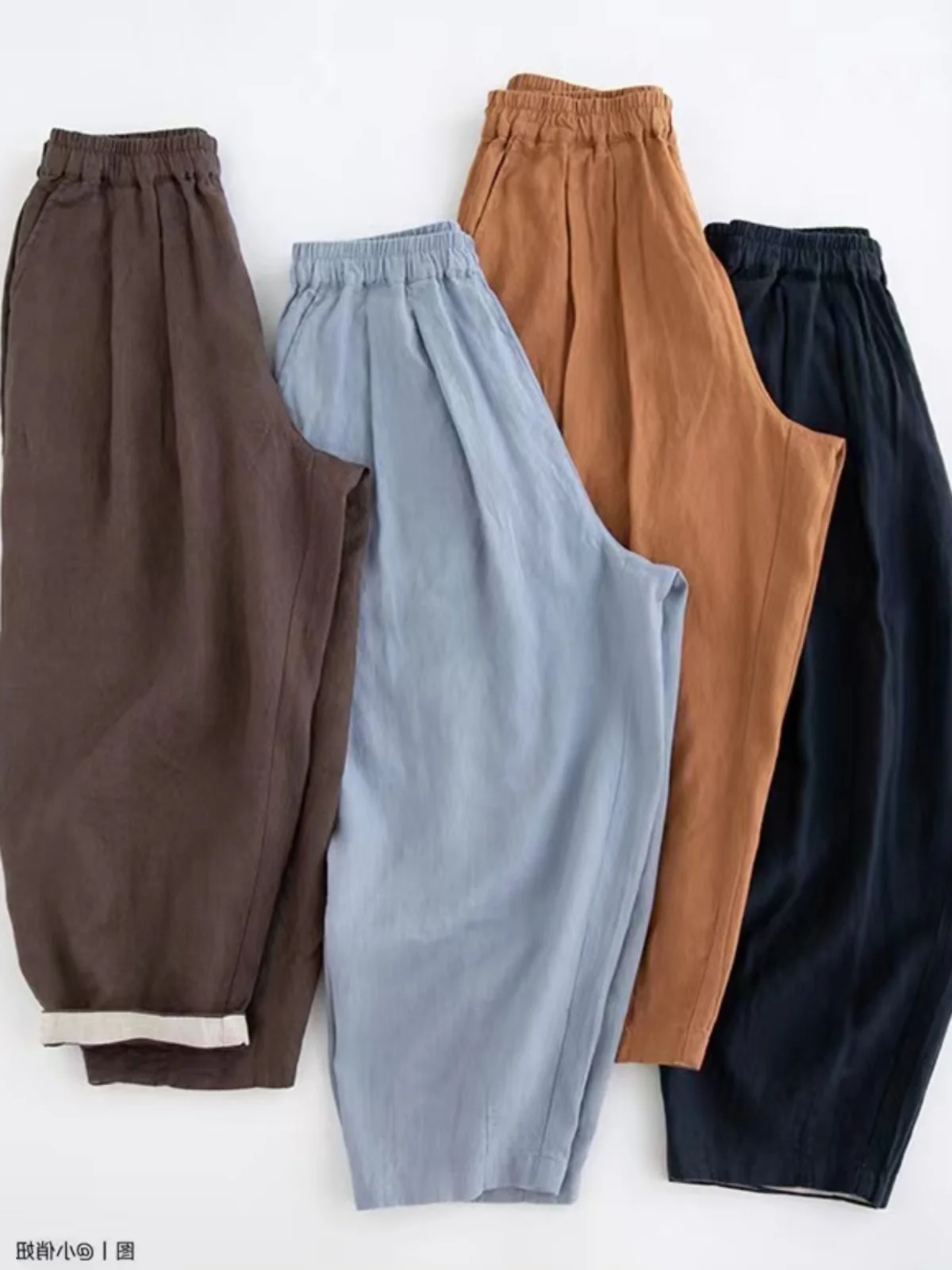 

Свободные хлопковые льняные брюки с высокой талией, японские брюки Харлан, повседневные брюки с высокой талией, свободный крой, летние женские брюки из тонкого материала...
