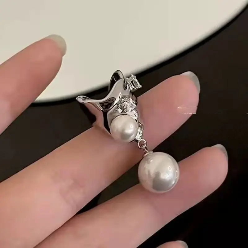 Pendientes irregulares de Metal con perlas de cristal y huesos del oído, pendientes de moda personalizados de estilo europeo y americano, joyería de viaje para niñas