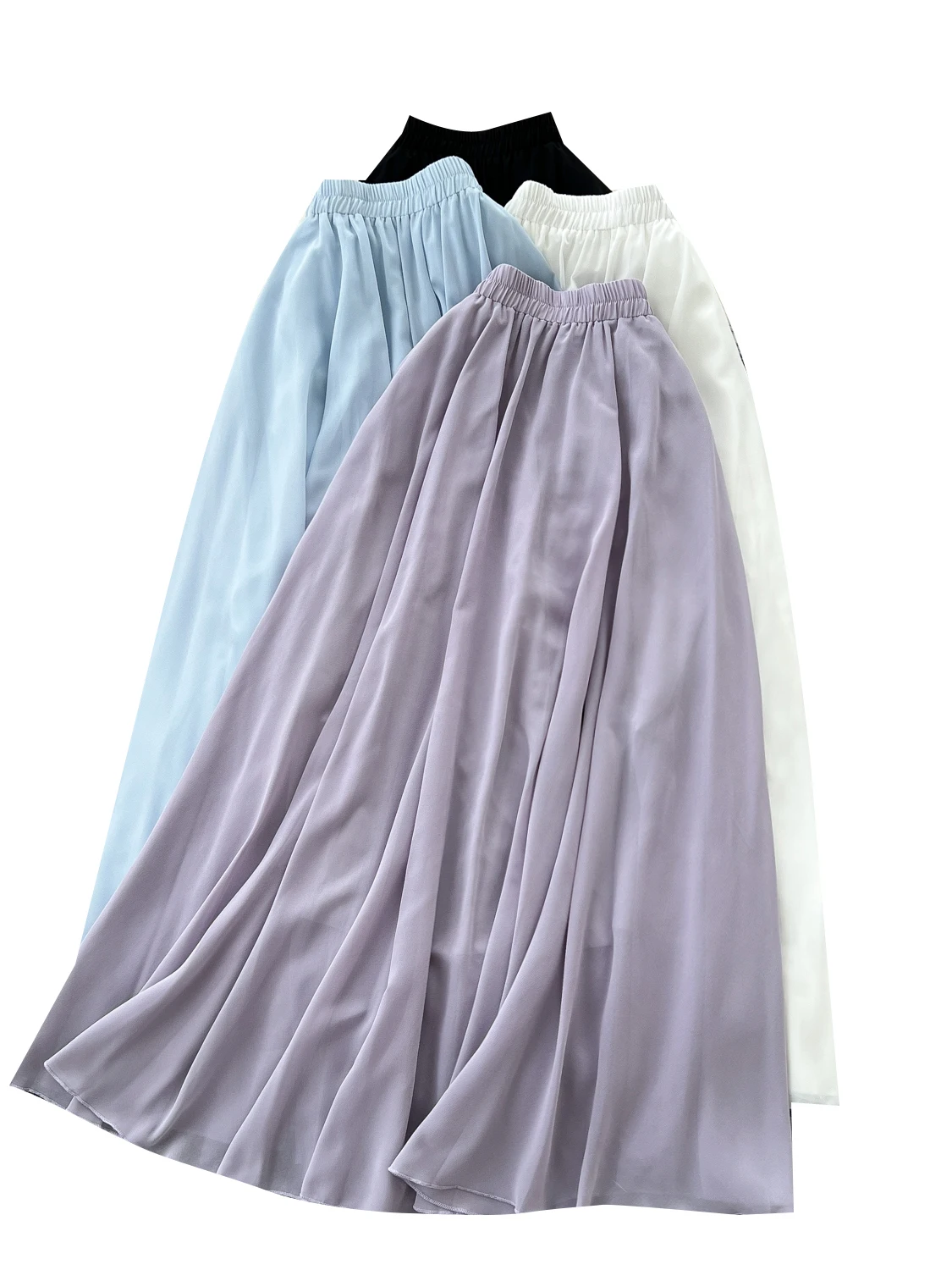 Ele High Waist A-Line Skirt Women's Summer Gentle Wind Aosphere Sensation Chiffon Skirt Korean Sle Office Commute