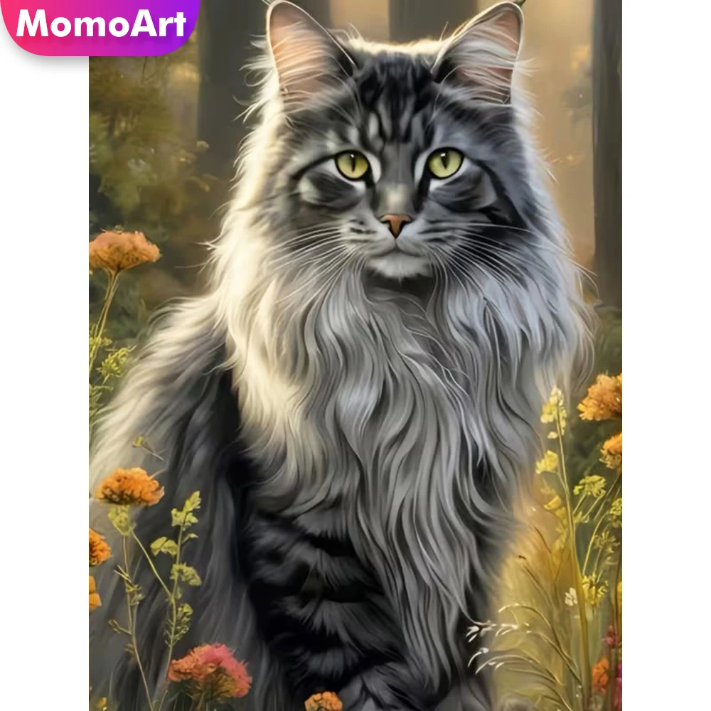 Momoart Vollquadratisches und rundes Diamant-Mosaik Katze Tier Bastelset Diamantmalerei DIY Bild Strass Stickerei Handarbeit