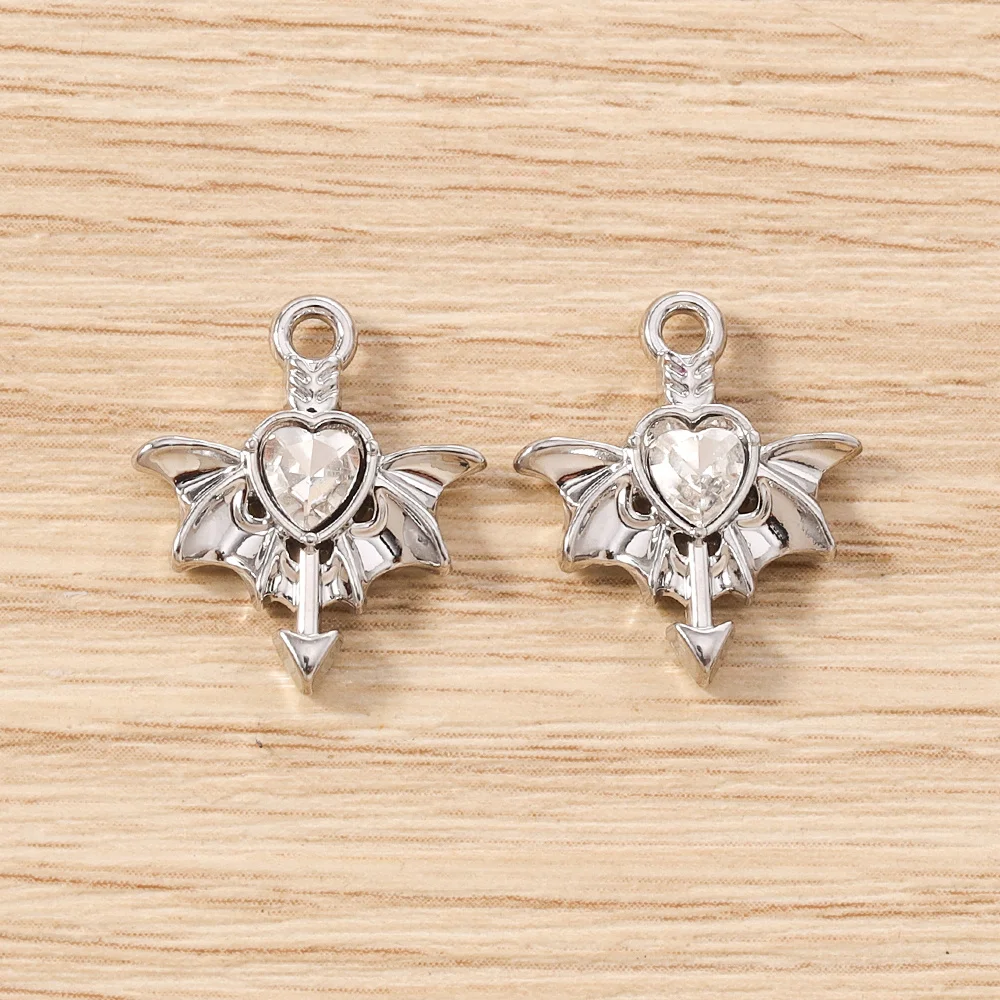 Tusember 5 Stück Gothic Kristall Metall Herz Flügel Charms Anhänger für Halsketten Ohrringe Armbänder DIY Schmuckherstellung Zubehör – Detail 11