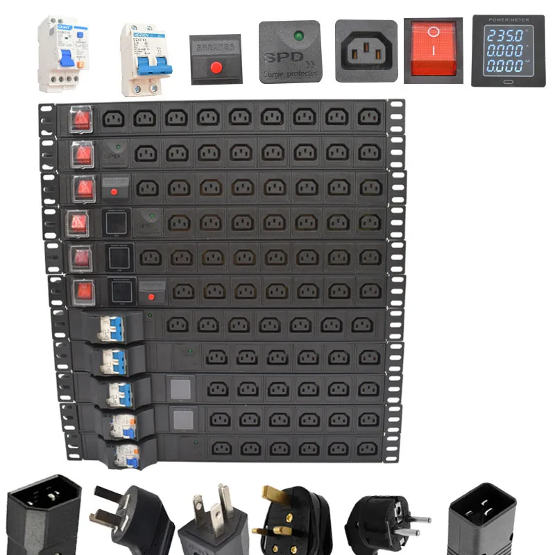 19 inches PDU SPD ammeter overload protection air switch Short circuit switch module power strip  IEC-320 C13 output