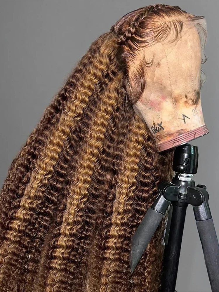 250% Evidenziare Ombre Parrucche ricci Marrone 13x4 13x6 HD Parrucche frontali in pizzo per capelli umani Parrucche a onde profonde Parrucche Wear and Go Glueless